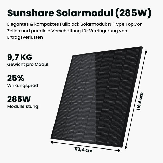 285W Solarmodul 9,7kg; 25% Wirkungsgrad