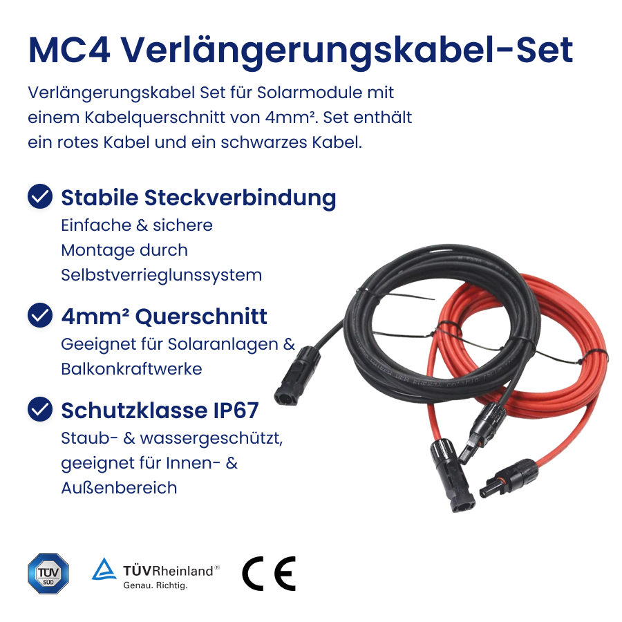 Solar-Verlängerungskabel MC4 Set Vorteile