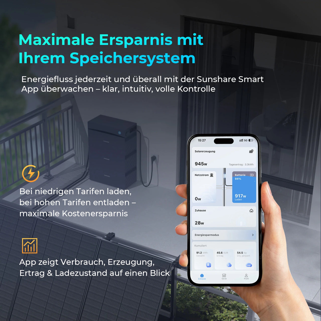 Steuere deinen Balkonkraftwerk Speicher mit der Sunshare App