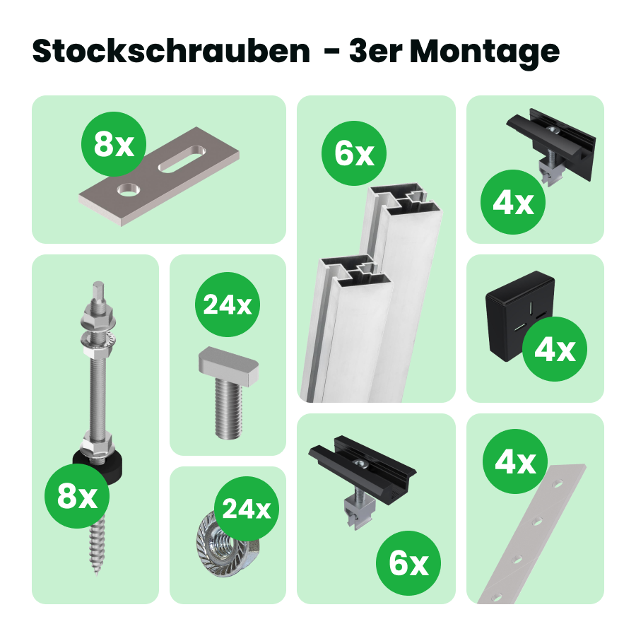 Stockschrauben- 3er Montage