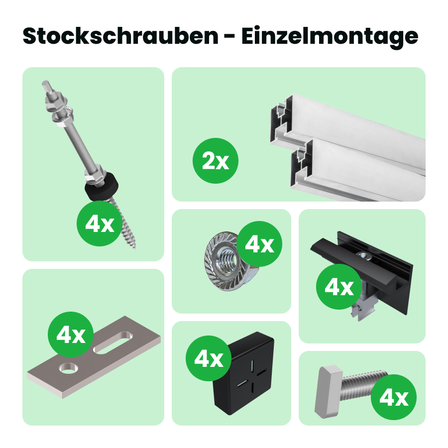 Montageset mit Stockschrauben für Solarmontage - PV/Balkonkraftwerk Halterung für Gartenhaus
