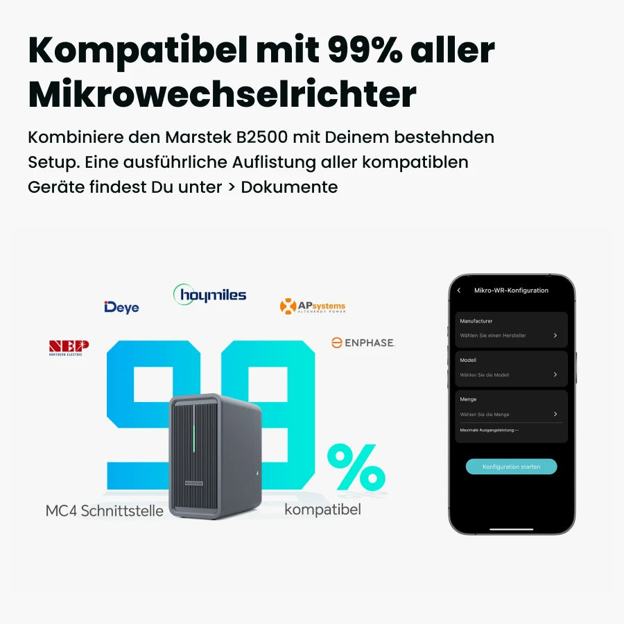 Marstek B2500 kompatibel mit 99% aller Mikrowechselrichter und App-Konfiguration