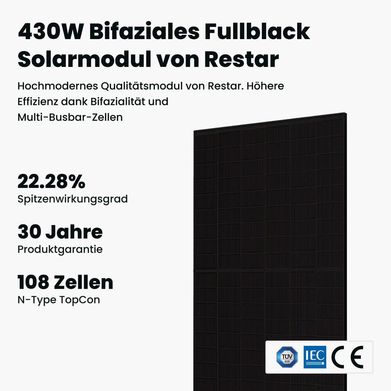 430W Bifaziales Fullblack Solarmodul von Restar