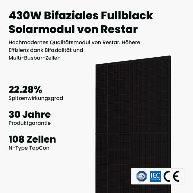 430W Bifaziales Fullblack Solarmodul von Restar