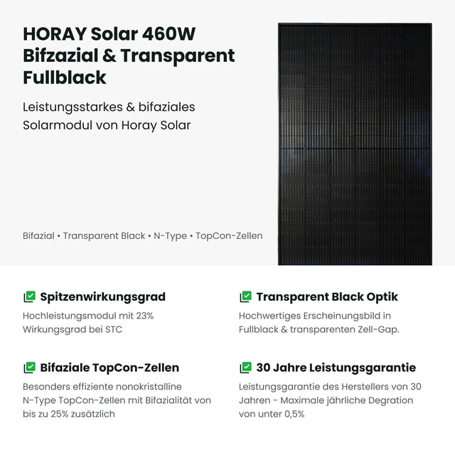 HORAY 460W Solarmodul (Bifazial & Transparent Fullblack)