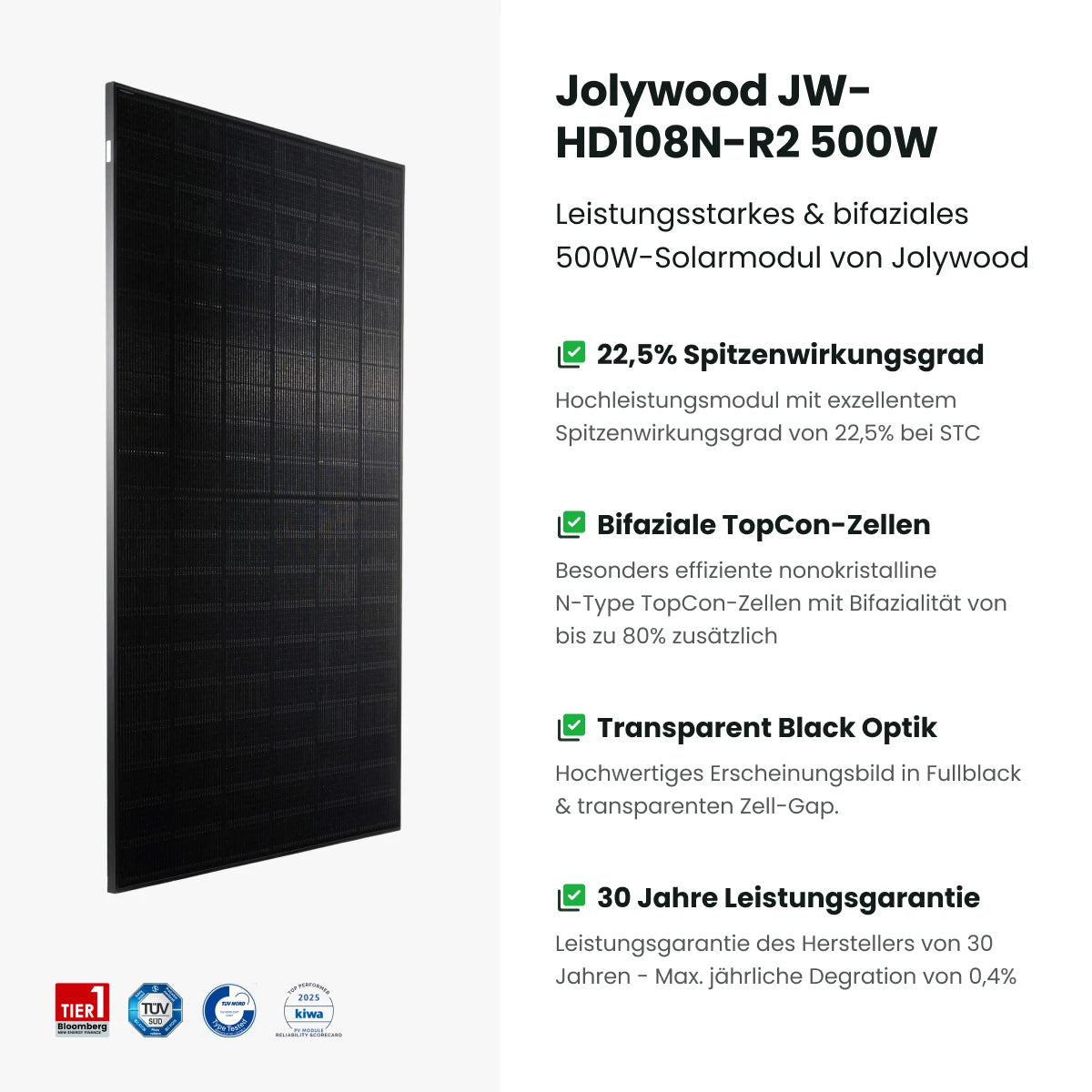 Jolywood JW-HD108N-R2 500W Solarmodul
