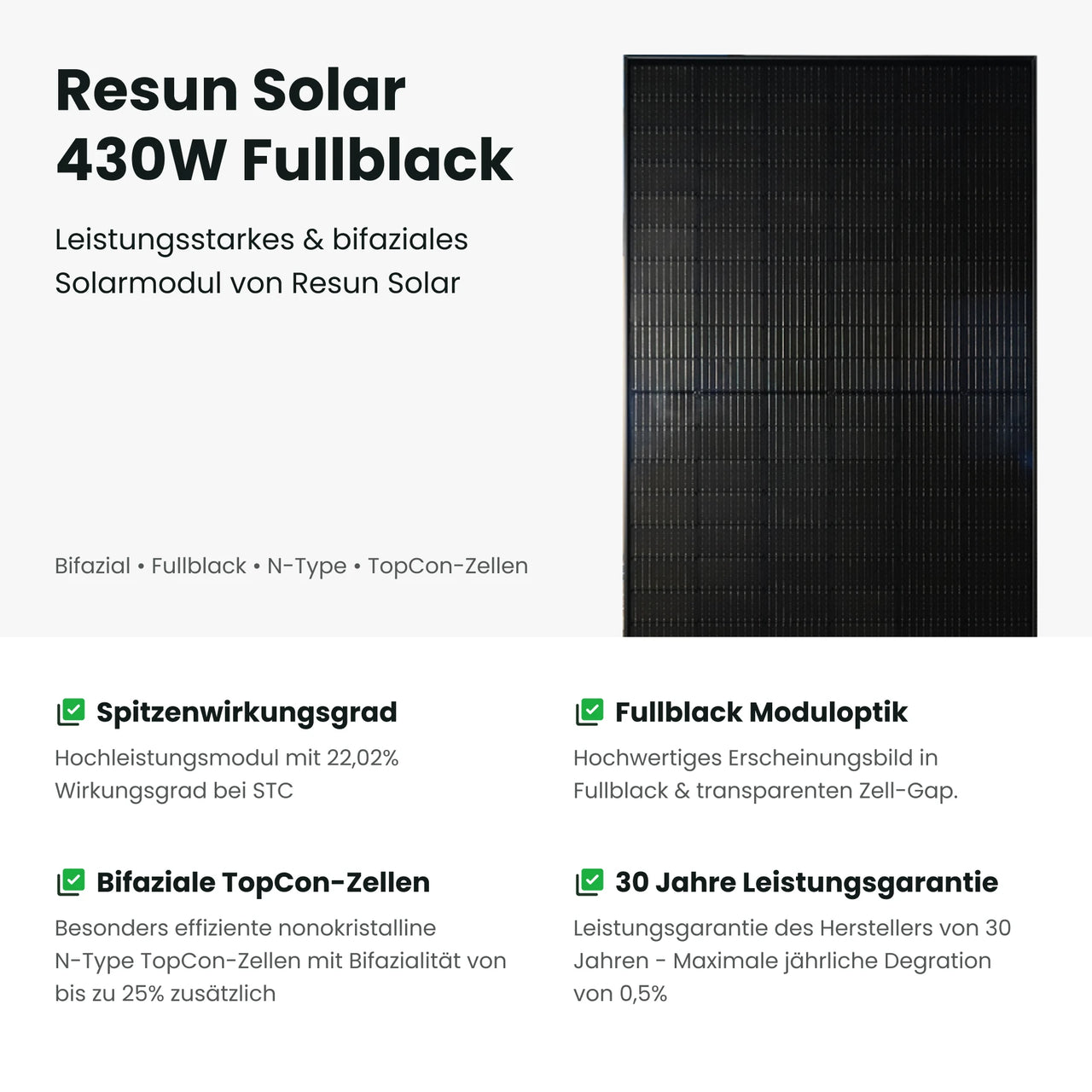 Resun 430W Solarmodul Leistungsstark und  bifaziales Solarmodul