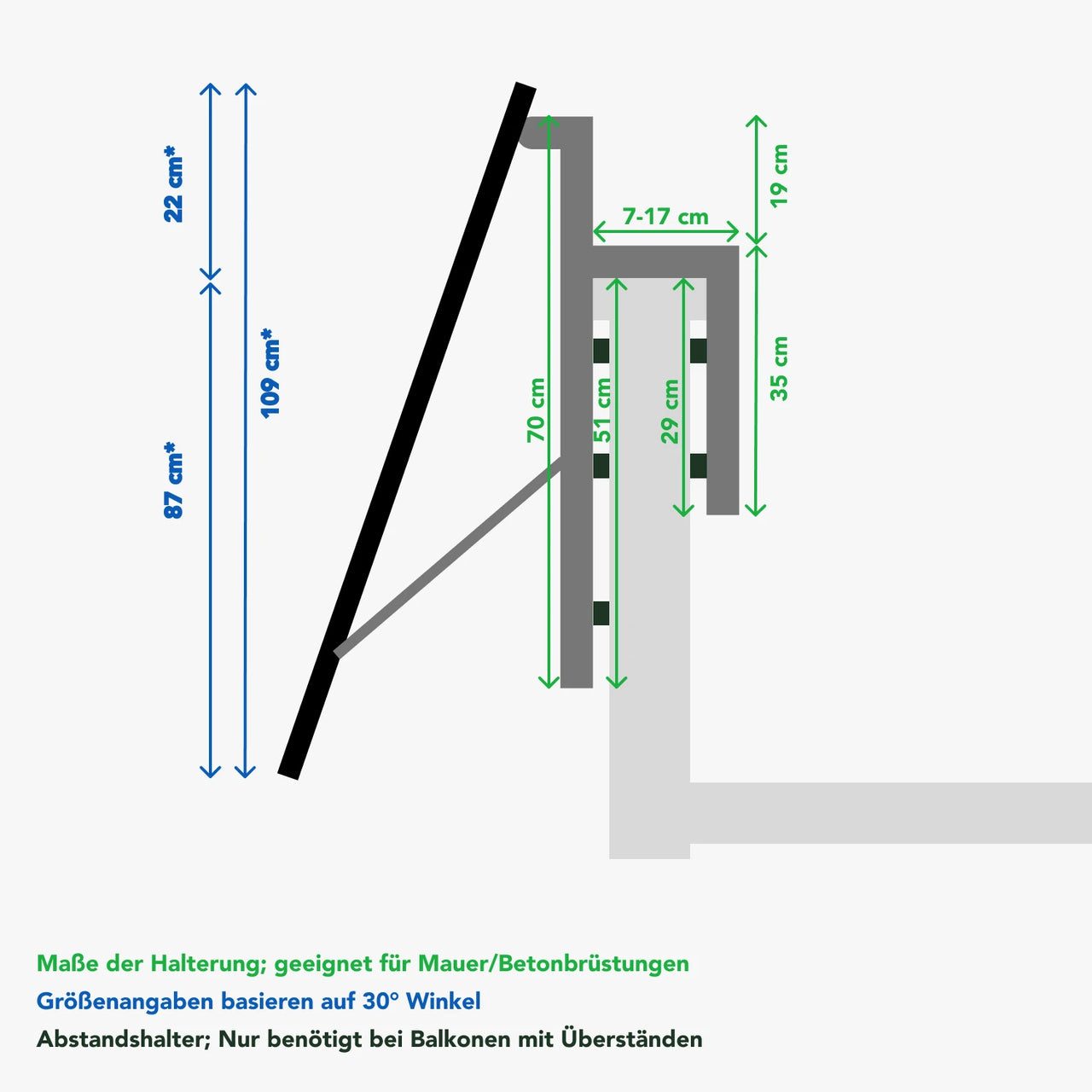 Beton/Mauer Balkon Halterung Sunshare (10°-30° Winkel)