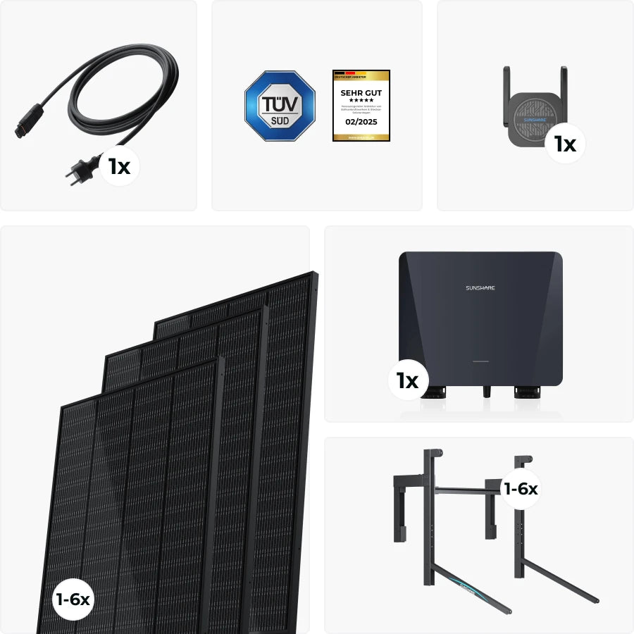 Balkonkraftwerk Komplettset mit Beton-Mauerhalterung