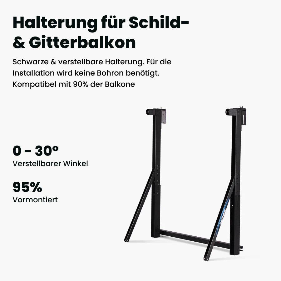 Schwarze Balkonhalterung für Schild- und Gitterbalkon