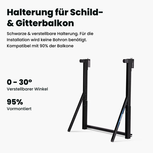 Schwarze Balkonhalterung für Schild- und Gitterbalkon