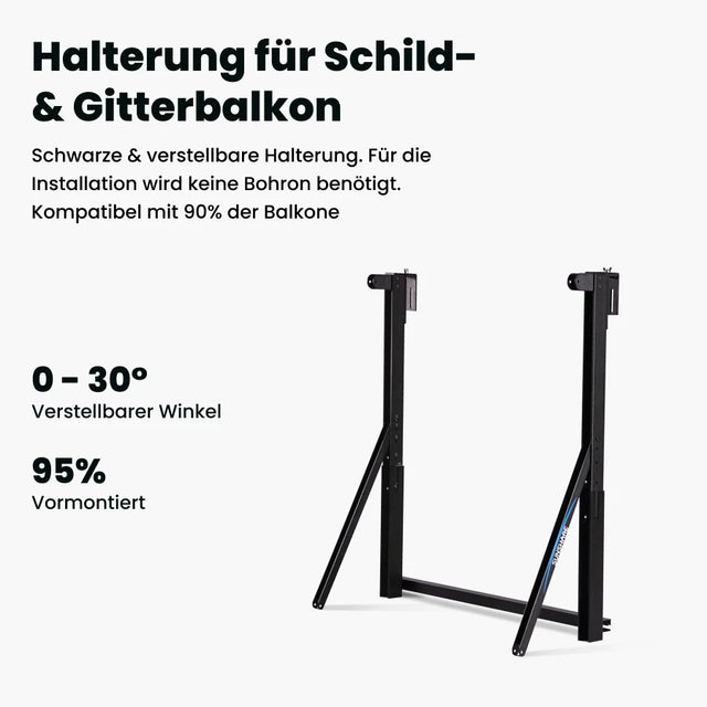 Schwarze Balkonhalterung für Schild- und Gitterbalkon