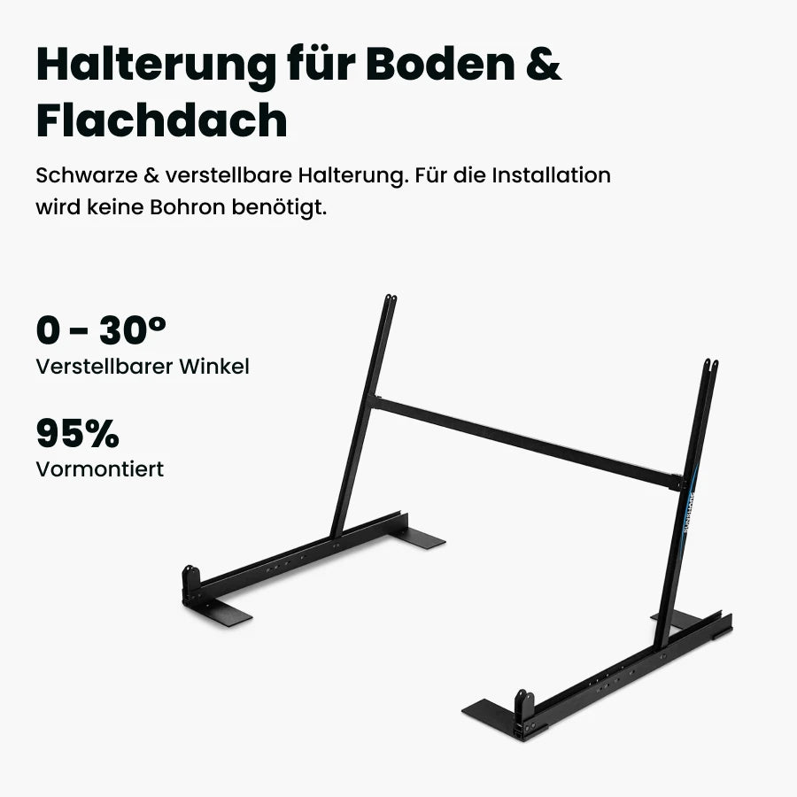 Schwarzes Balkonkraftwerk Montagegestell für Flachdach